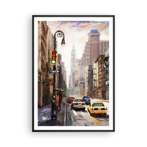 Poster in einem schwarzem Rahmen - New York - auch im Regen bunt - 70x100 cm
