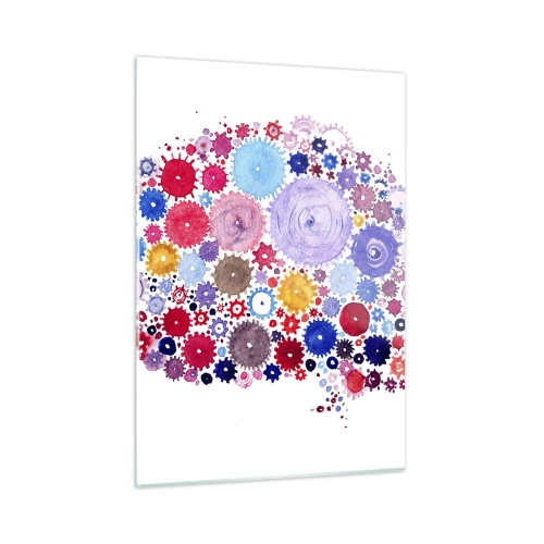 Glasbild - Bild auf glas - Eine farbenfrohe Illustration eines Gehirns, das aus geometrischen Formen besteht. - 50x70cm - Die perfekteste Maschine der Natur - Moderne Wanddekoration für Wohnzimmer und Schlafzimmer ARTTOR