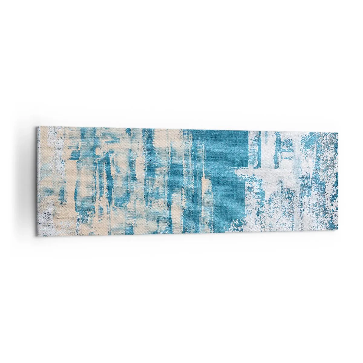 Bild auf Leinwand - Leinwandbild - Abstrakte Komposition in Blau- und Weißtönen - 160x50cm - Durch einen Eiszapfen - Moderne Wanddekoration für Wohnzimmer und Schlafzimmer ARTTOR