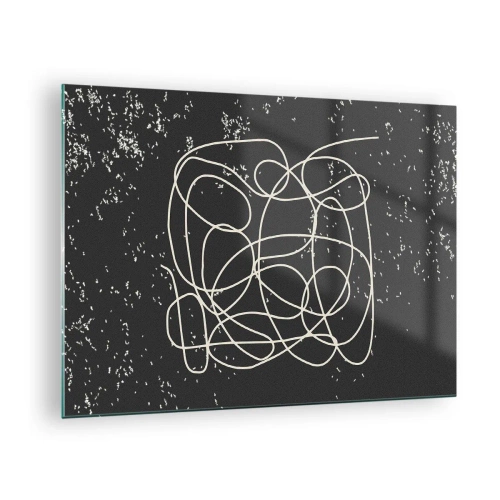 Glasbild - Bild auf glas - Abstrakte Linie in Form eines Gewirrs auf einem strukturierten schwarzen Hintergrund - 70x50cm - Wandernde, umherschweifende Gedanken - Moderne Wanddekoration für Wohnzimmer und Schlafzimmer ARTTOR