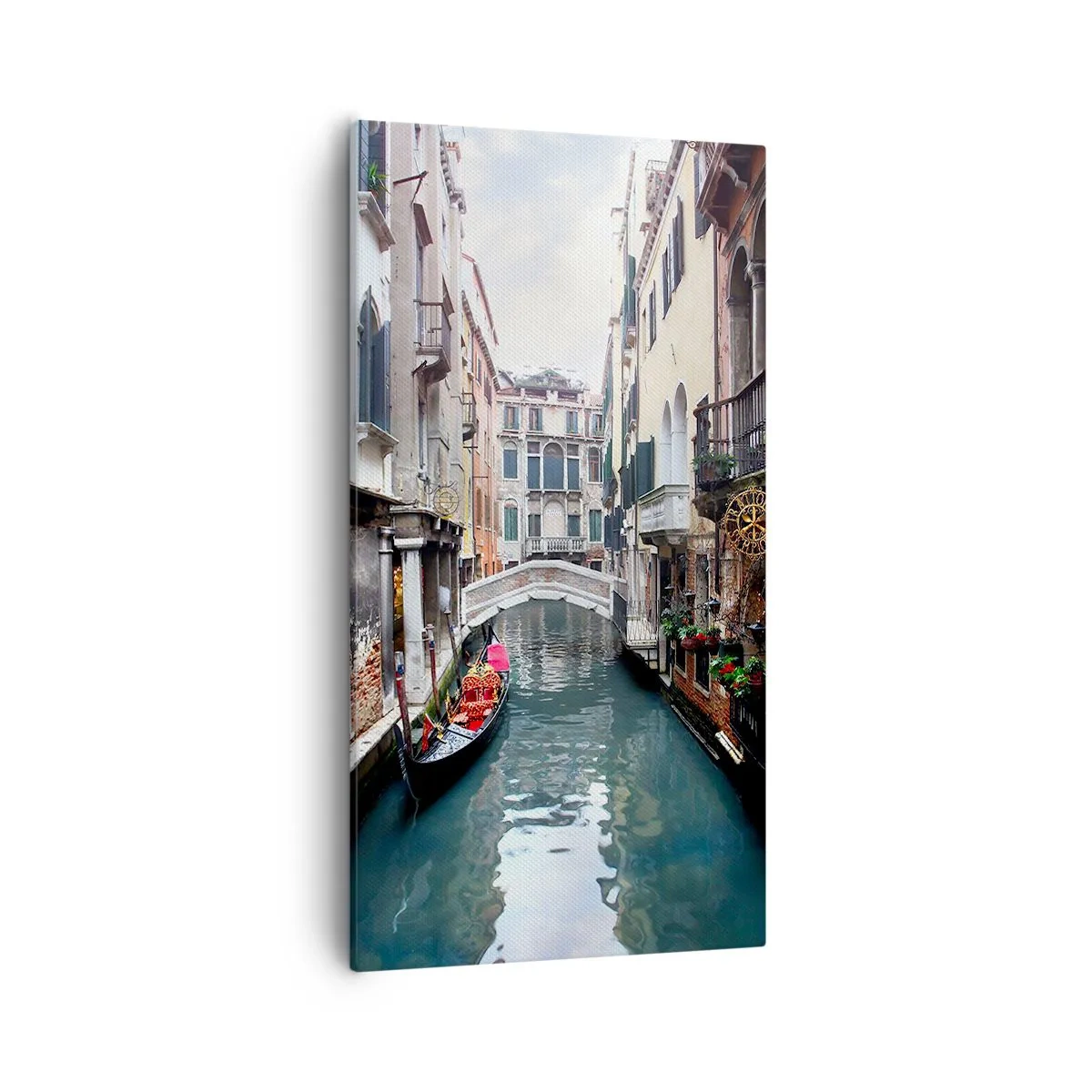 Bild auf Leinwand - Leinwandbild - Venezianische Landschaft mit Gondel und Brücke - 55x100 cm