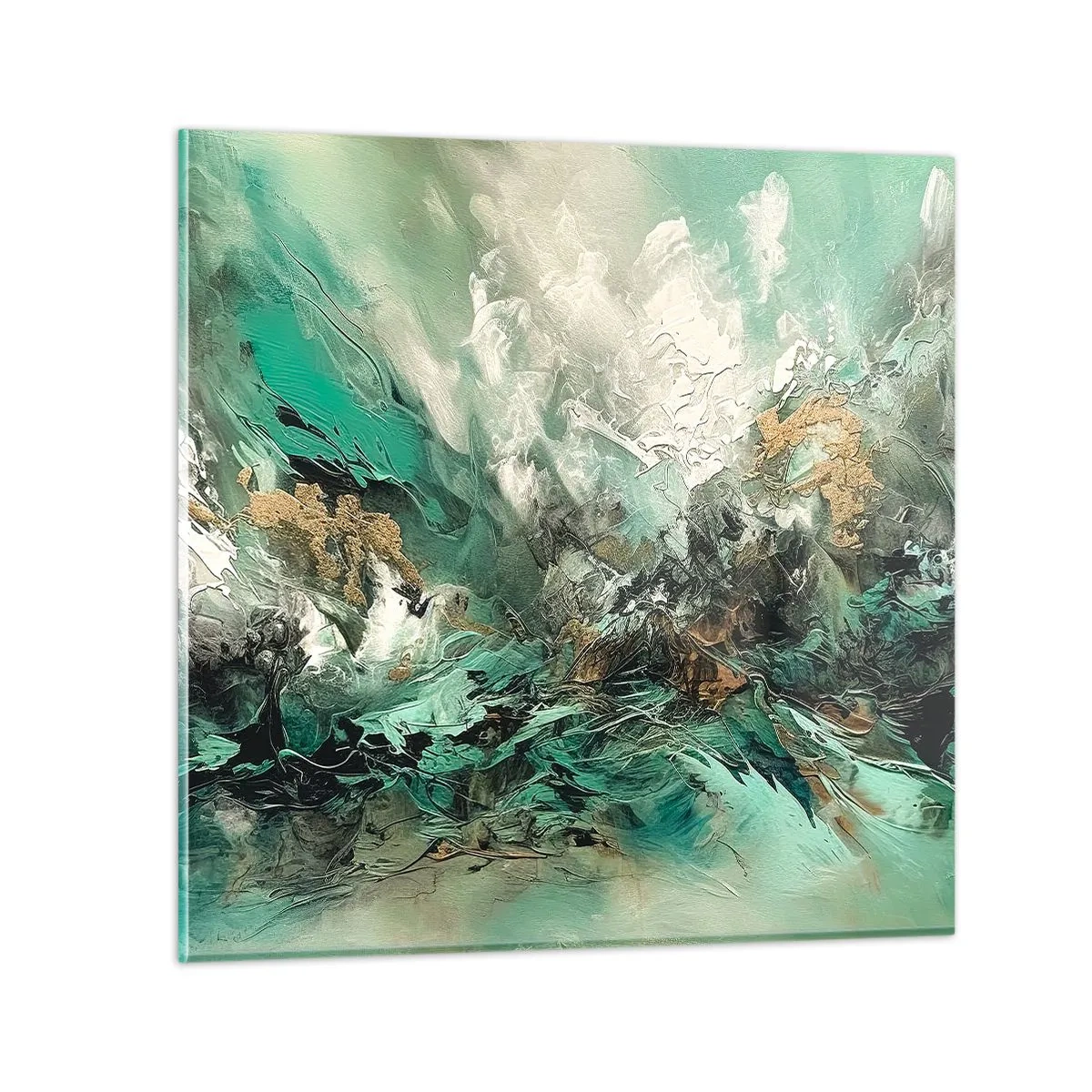 Glasbild - Bild auf glas - Smaragdgrüne und schwarze Brandung - 30x30 cm