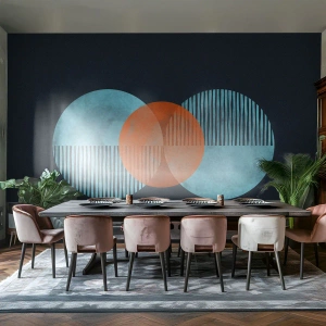 Fototapete Standard Eco - Moderne geometrische Grafiken mit Kreisen in Blau- und Orangetönen - 100x70cm - Symmetrische Komposition - Moderne Wanddekoration für Wohnzimmer und Schlafzimmer ARTTOR