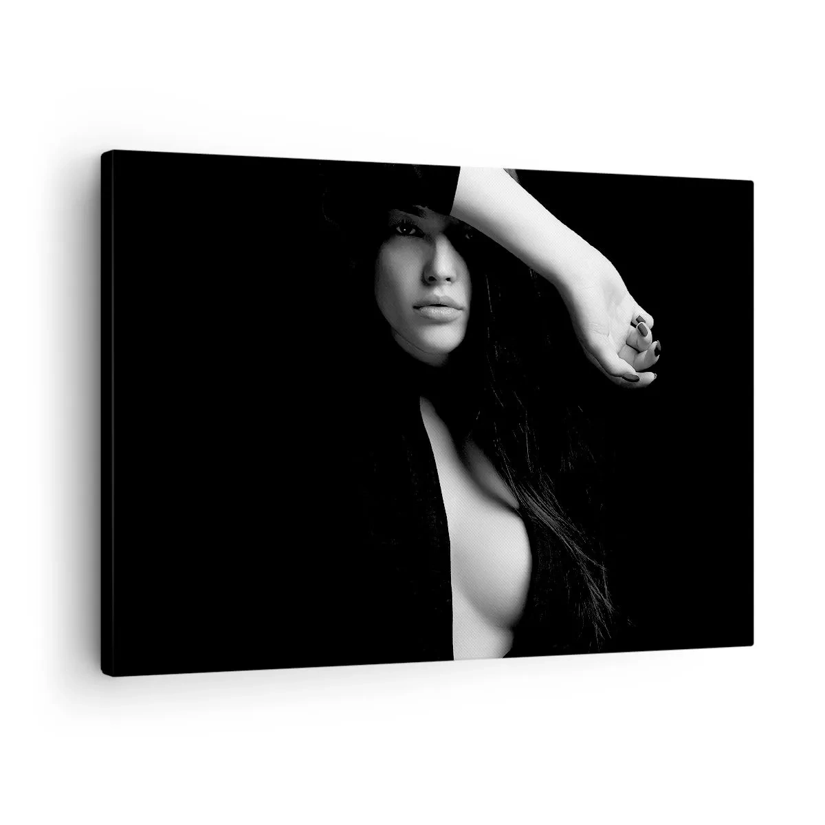 Bild auf Leinwand - Leinwandbild - Stilvolles Frauenporträt in Schwarz-Weiß - 70x50cm - Schule der Verführung - Moderne Wanddekoration für Wohnzimmer und Schlafzimmer ARTTOR