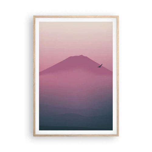 Poster in einem Rahmen aus heller Eiche - Wanderer über den Wolken - 70x100 cm
