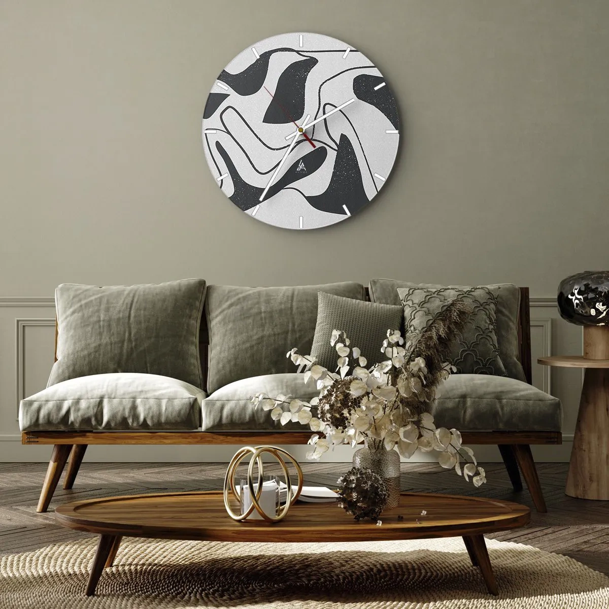 Wanduhr - Glasuhr - Schwarz-weiße abstrakte Formen im Labyrinth-Stil - 30x30cm - Abstraktes Spiel im Labyrinth - Moderne Wanddekoration für Wohnzimmer, Küche und Schlafzimmer ARTTOR