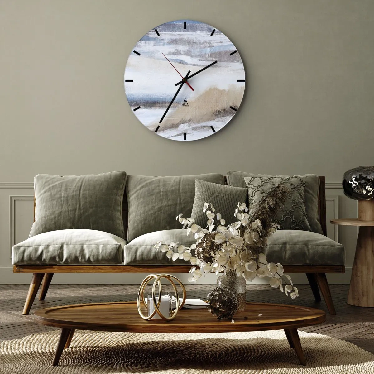 Wanduhr - Glasuhr - Winterkomposition - 40x40 cm