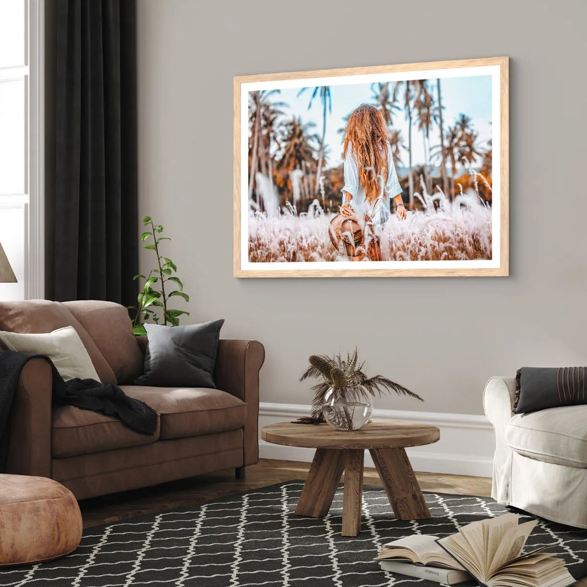 Poster in einem Rahmen aus heller Eiche - Geboren aus Grasflaum - 100x70 cm