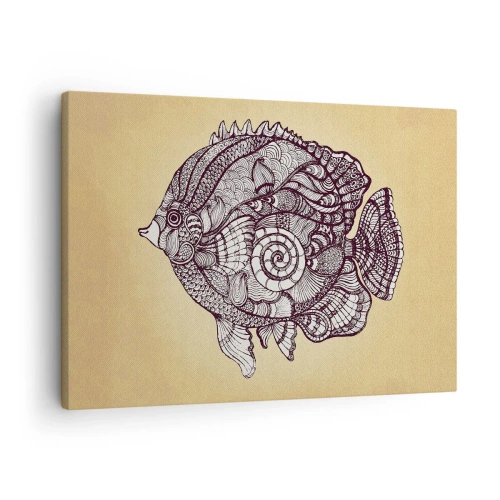 Bild auf Leinwand - Leinwandbild - Dekorativer Fisch im Zeichenstil mit Mustern - 70x50cm - Aus dem Ozean der Ornamente - Moderne Wanddekoration für Wohnzimmer und Schlafzimmer ARTTOR