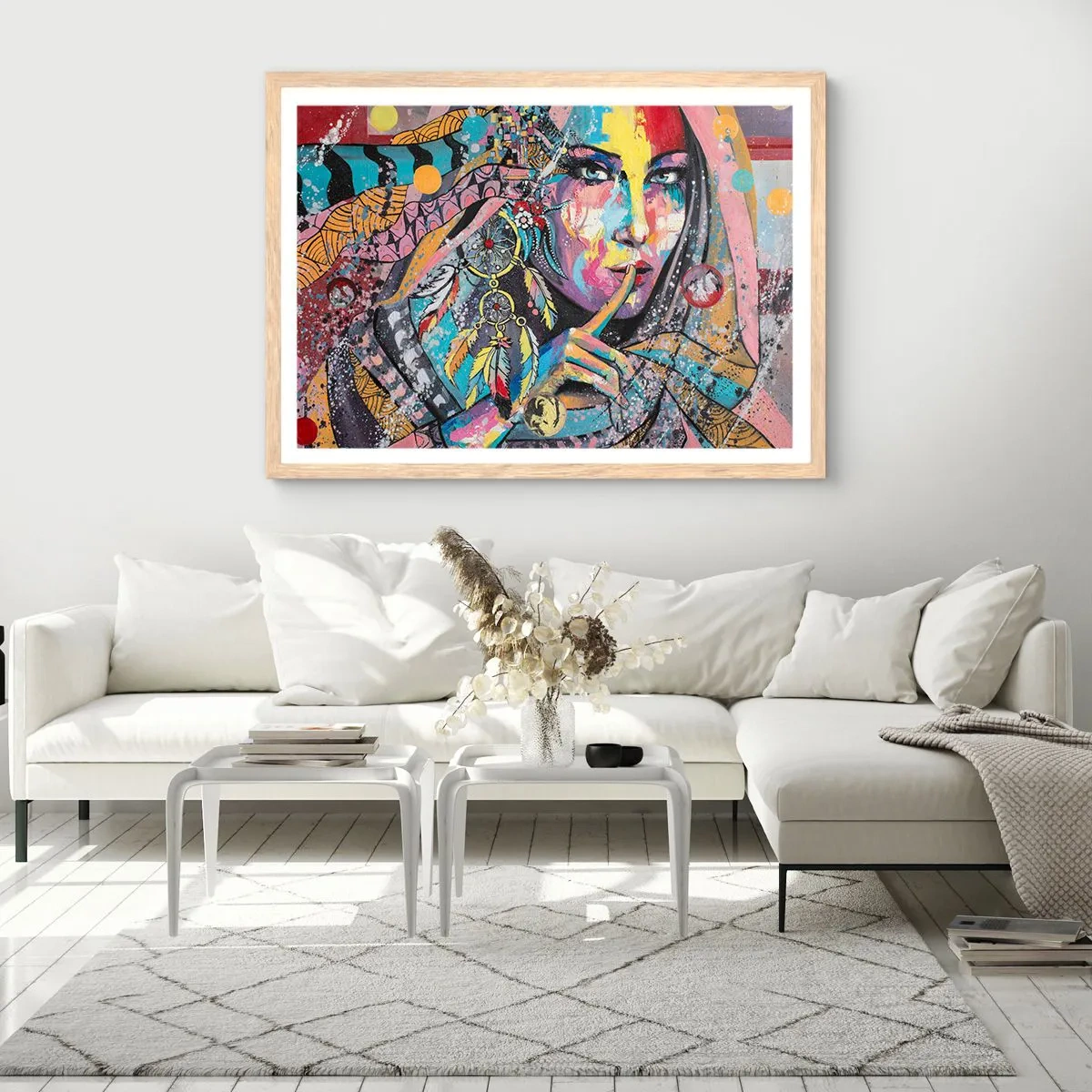 Poster in einem Rahmen aus heller Eiche - Sei still, bis du verstehst - 70x50 cm