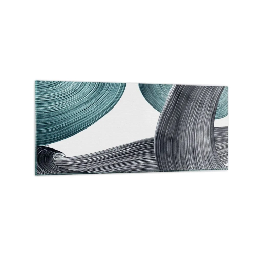 Glasbild - Bild auf glas - Fließende abstrakte Linien in Grün- und Grautönen - 120x50cm - Smaragdgrüne und schwarze Pfade - Moderne Wanddekoration für Wohnzimmer und Schlafzimmer ARTTOR