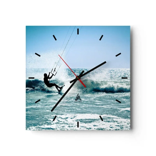 Wanduhr - Glasuhr - Kitesurfer reitet eine Welle in der vollen Sonne - 30x30cm - Hinreißen lassen - Moderne Wanddekoration für Wohnzimmer und Schlafzimmer ARTTOR