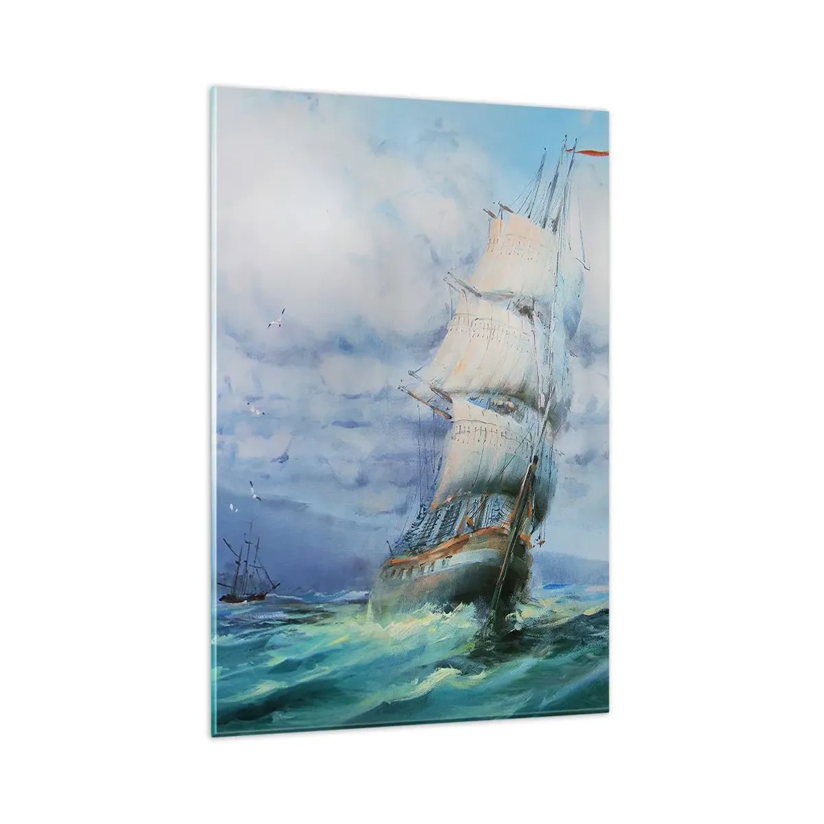 Glasbild - Bild auf glas - Ein Schiff auf stürmischer See - 80x120cm - Guter Wind - Moderne Wanddekoration für Wohnzimmer und Schlafzimmer ARTTOR