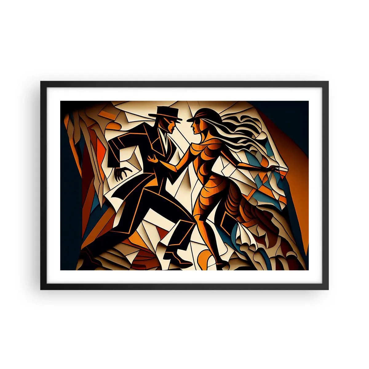 Poster in einem schwarzem Rahmen - Ein dynamisches Paar tanzt in abstrakter Form. - 70x50cm - Tanz der Passion und Leidenschaft - Moderne Wanddekoration für Wohnzimmer und Schlafzimmer ARTTOR