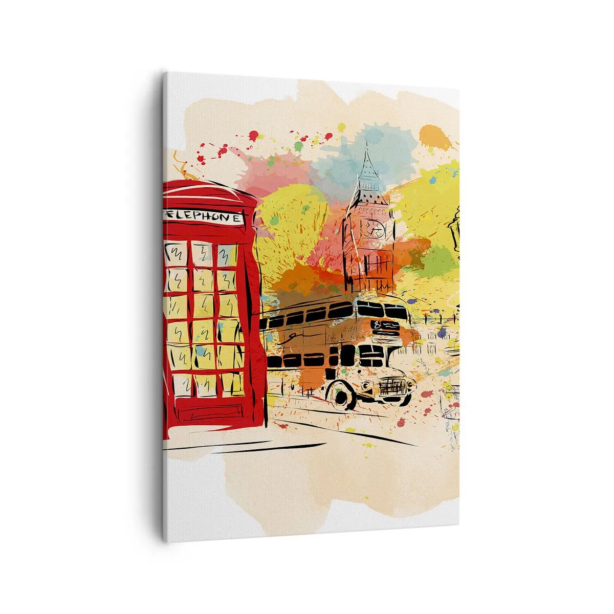 Bild auf Leinwand - Leinwandbild - London-Thema mit rotem Bus und Stand - 50x70cm - Die Stadt der Vielfalt - Moderne Wanddekoration für Wohnzimmer und Schlafzimmer ARTTOR