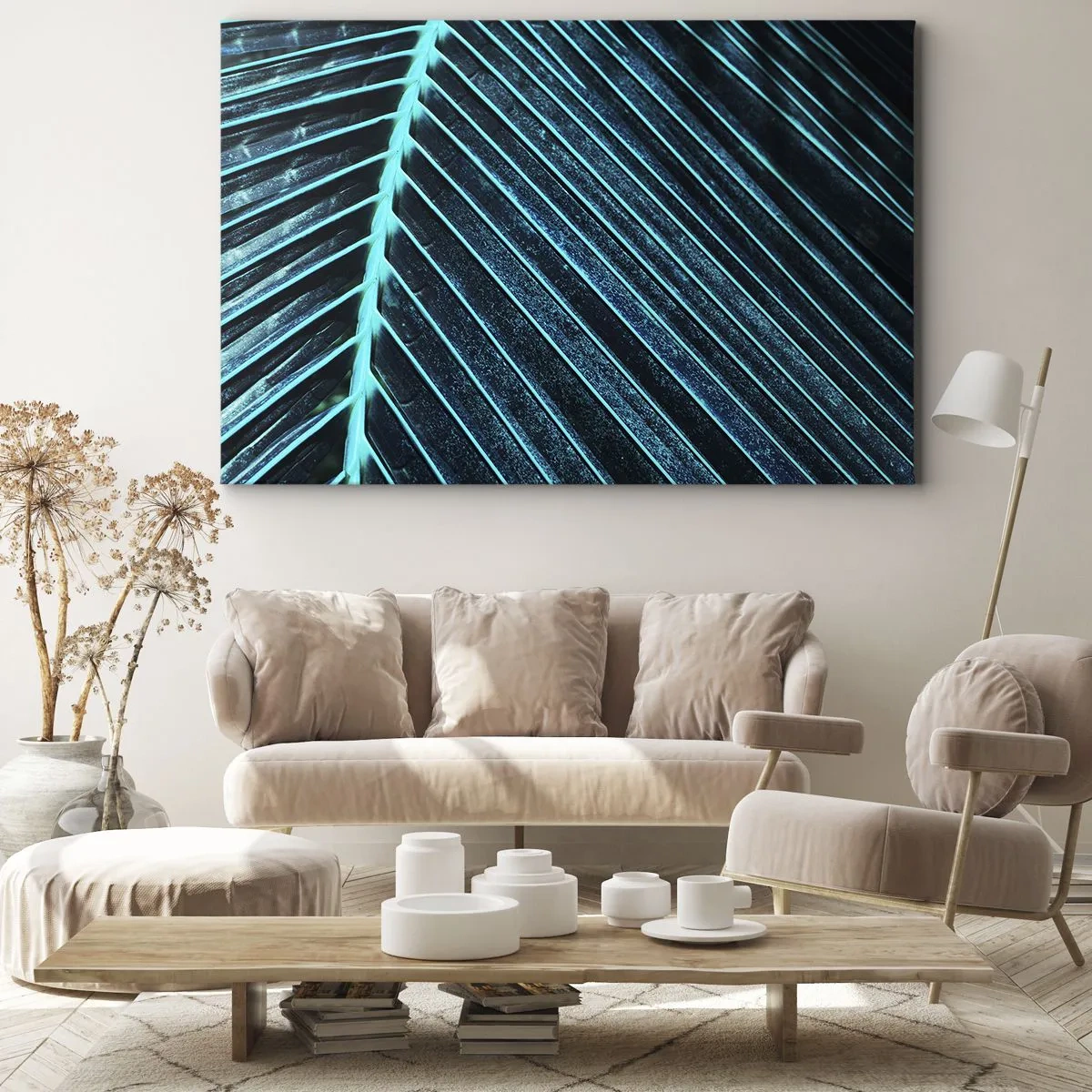 Bild auf Leinwand - Leinwandbild - Makrofotografie eines Blattes in Türkis- und Marineblautönen - 70x50cm - Grüne Textur - Moderne Wanddekoration für Wohnzimmer und Schlafzimmer ARTTOR
