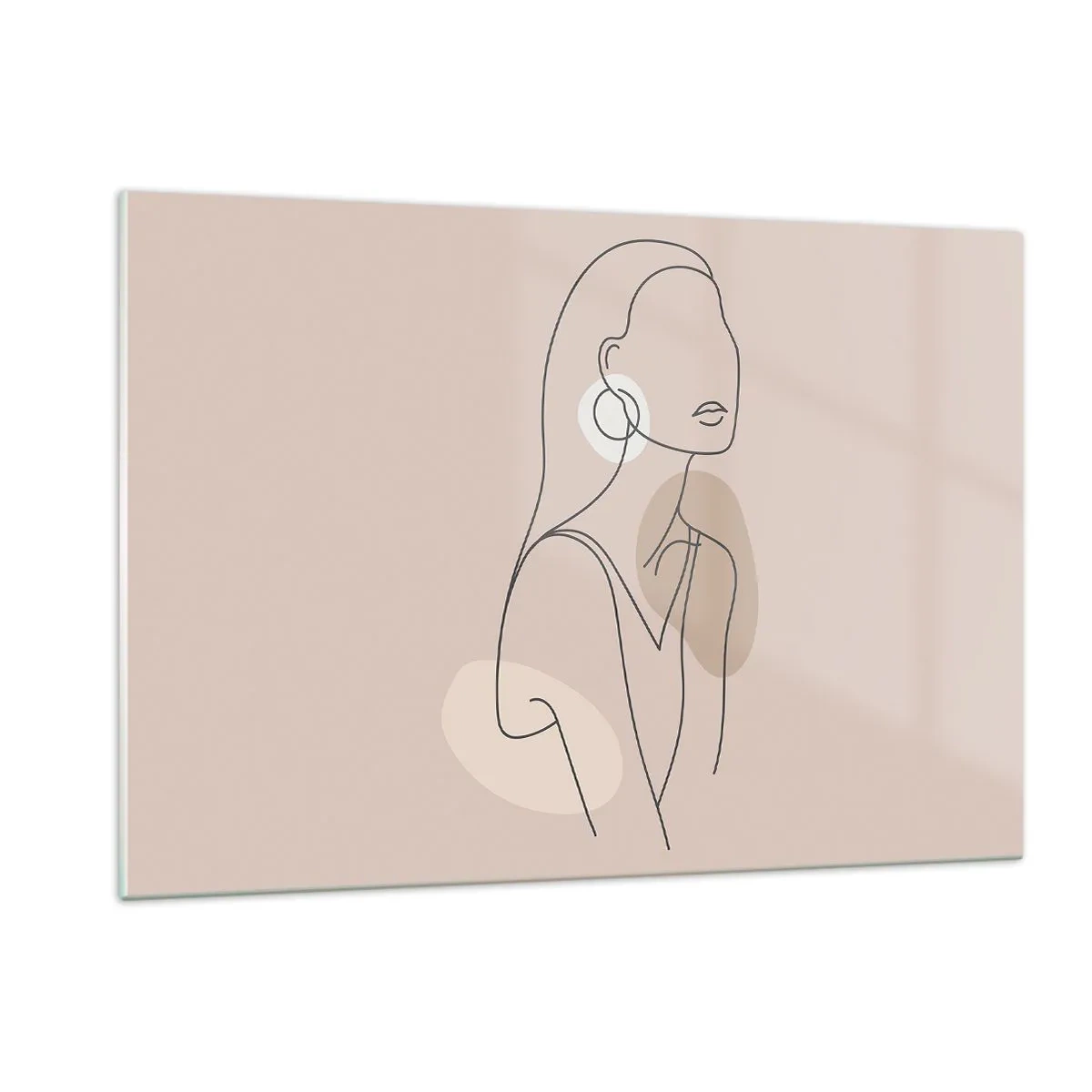 Glasbild - Bild auf glas - Eine minimalistische Silhouette einer Frau auf beigem Hintergrund - 120x80cm - Mädchenhafte Ikone - Moderne Wanddekoration für Wohnzimmer und Schlafzimmer ARTTOR