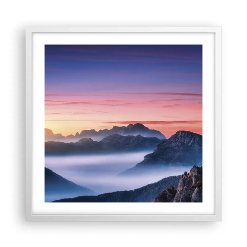 Poster in einem weißen Rahmen - Über die Täler - 50x50 cm