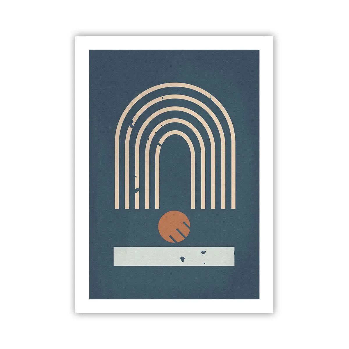 Poster - Geometrische Bögen und eine Kugel auf dunklem Hintergrund - 50x70cm - Geometrie auf dem Granatapfel - Moderne Wanddekoration für Wohnzimmer und Schlafzimmer ARTTOR