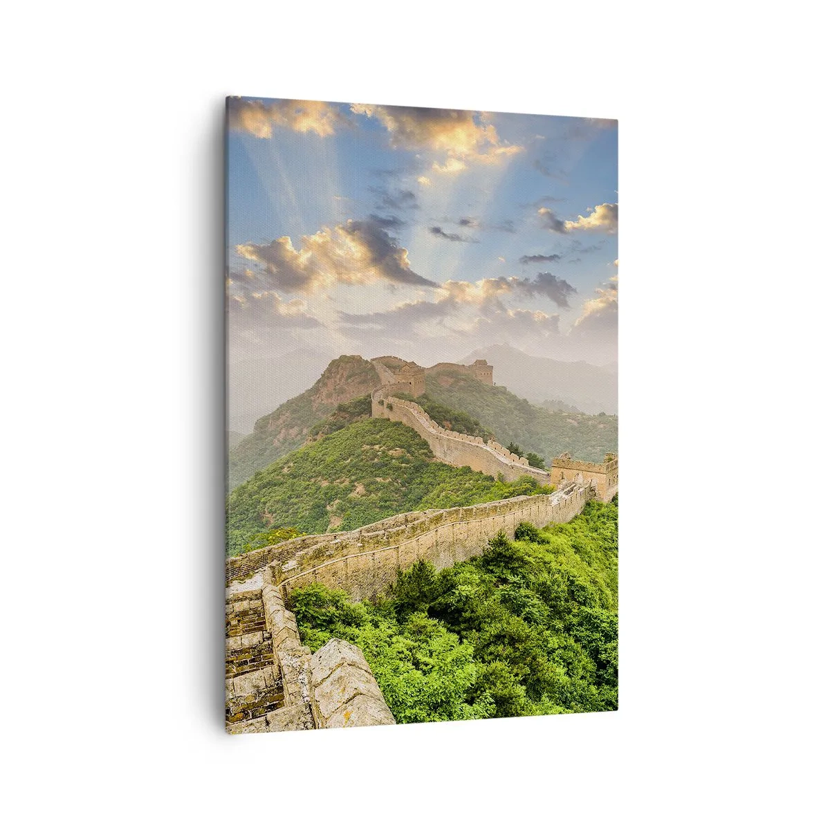 Bild auf Leinwand - Leinwandbild - Die Chinesische Mauer im Sonnenlicht in einer malerischen Landschaft - 70x100cm - Ewige Größe - Moderne Wanddekoration für Wohnzimmer und Schlafzimmer ARTTOR