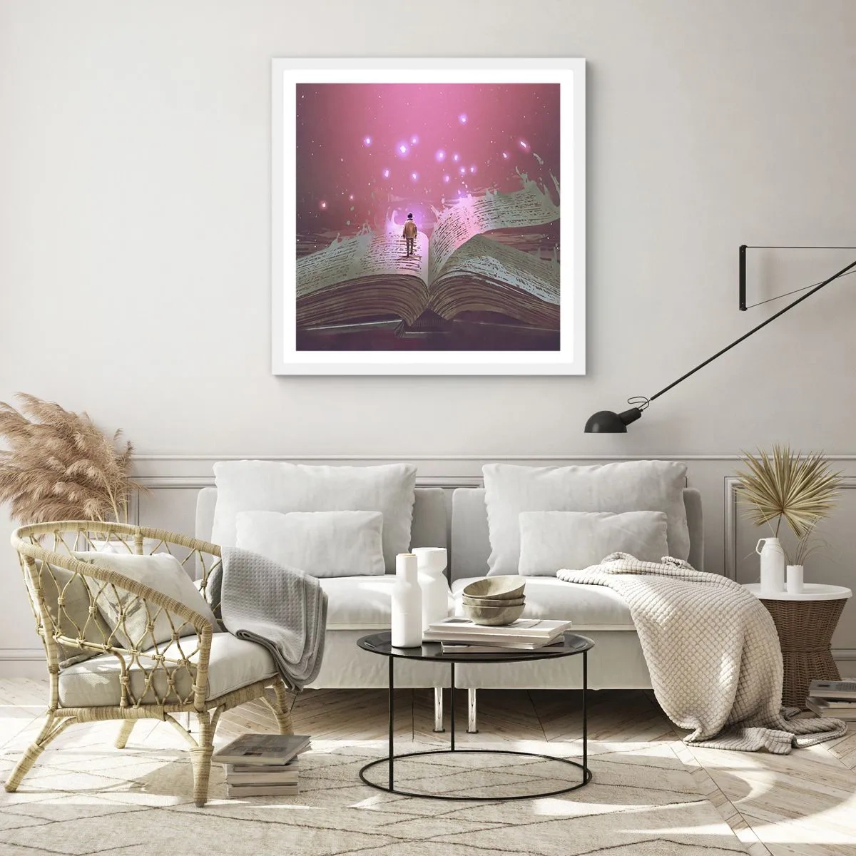 Poster in einem weißen Rahmen - Einladung in eine andere Welt - lesen Sie! - 50x50 cm