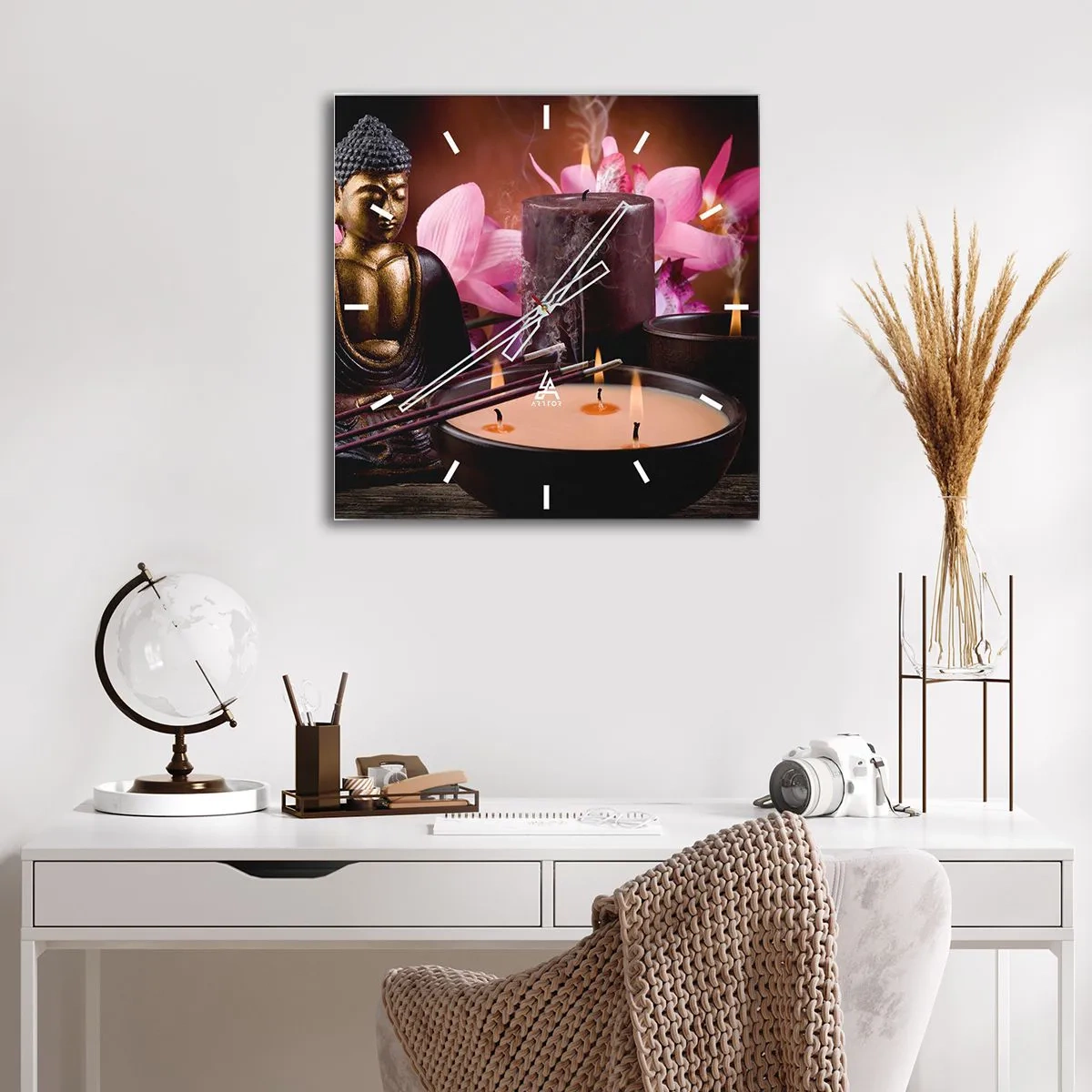 Wanduhr - Glasuhr - Den Geist frei machen, den Körper beruhigen - 40x40 cm