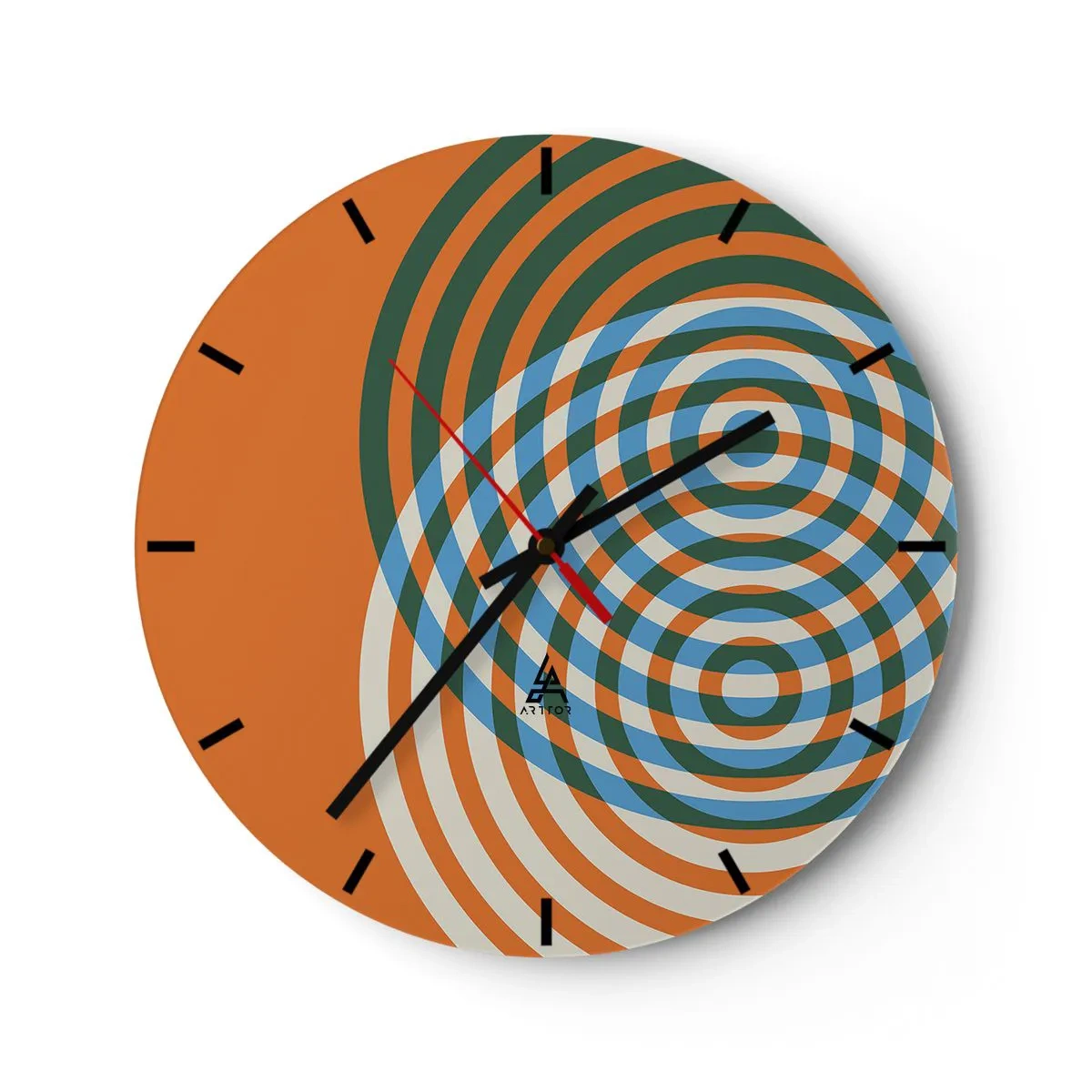Wanduhr - Glasuhr - Geometrisches Muster mit konzentrischen Kreisen in warmen Farben - 30x30cm - Abstrakte kreisförmige Variation - Moderne Wanddekoration für Wohnzimmer, Küche und Schlafzimmer ARTTOR