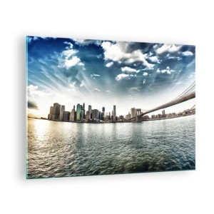 Glasbild - Bild auf glas - New York City-Panorama mit Brooklyn Bridge - 70x50cm - Glasinsel - Moderne Wanddekoration für Wohnzimmer und Schlafzimmer ARTTOR