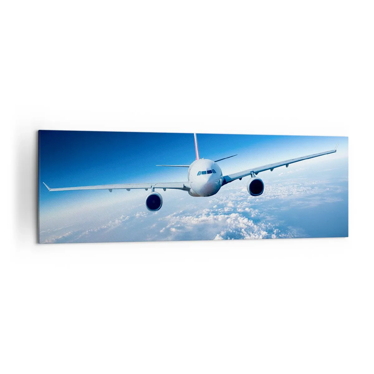 Bild auf Leinwand - Leinwandbild - Ein Flugzeug fliegt über den Wolken vor blauem Himmel - 160x50cm - Ich fliege, weil ich es kann - Moderne Wanddekoration für Wohnzimmer und Schlafzimmer ARTTOR