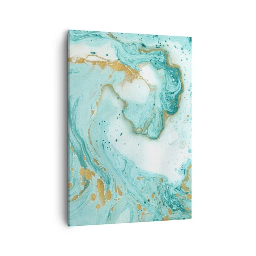 Bild auf Leinwand - Leinwandbild - Türkisfarbener Marmor mit goldenen Akzenten in einer abstrakten Komposition - 50x70cm - Unter der großen Welle der Edo-Ära - Moderne Wanddekoration für Wohnzimmer und Schlafzimmer ARTTOR