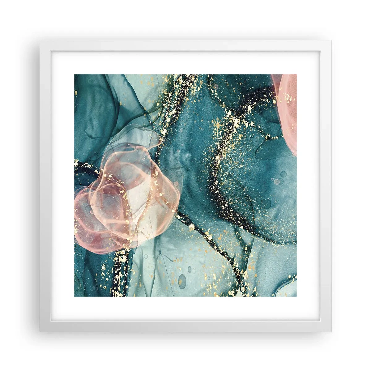 Poster in einem weißen Rahmen - Seidenblau, Tüllrosa - 40x40 cm