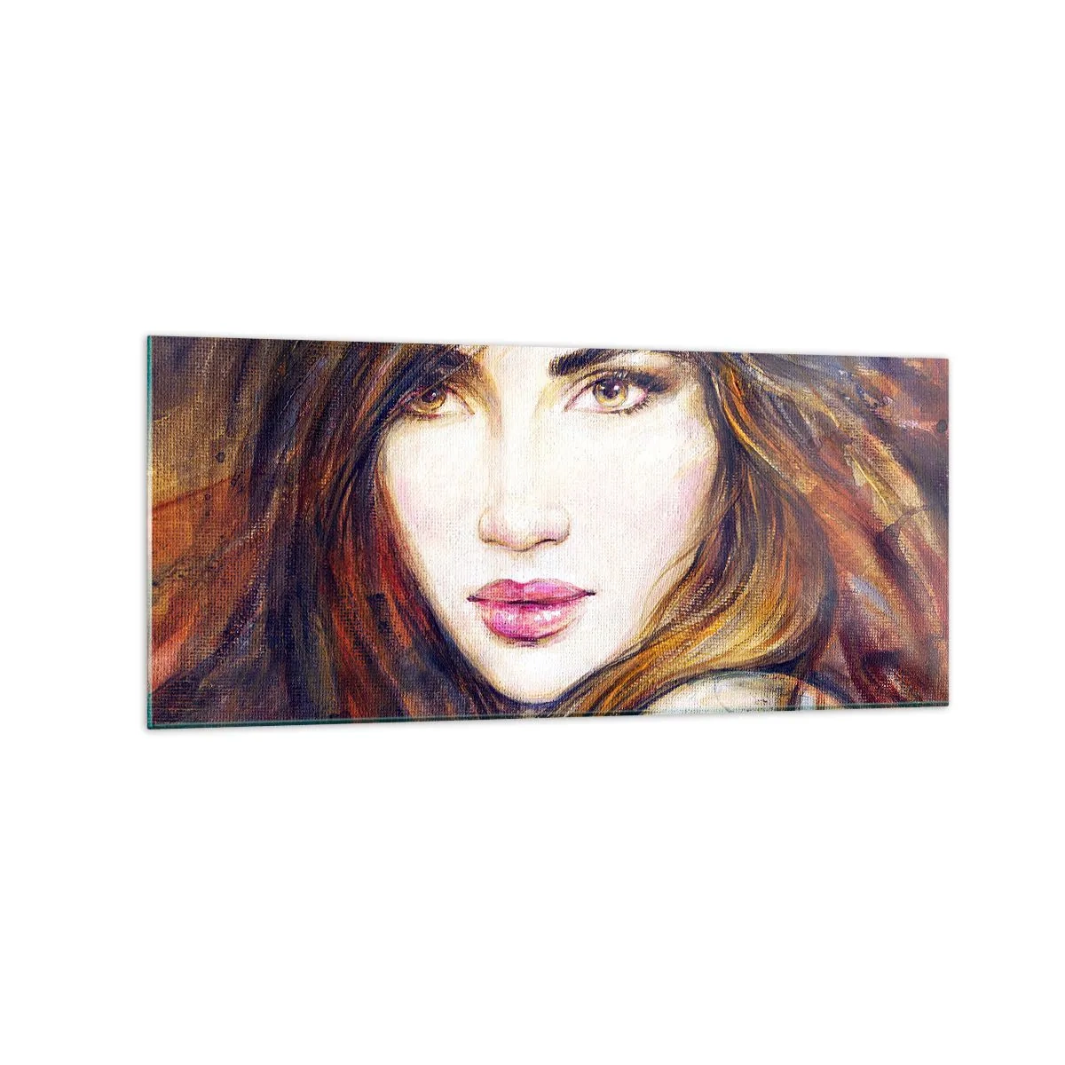 Glasbild - Bild auf glas - Porträt einer Frau im malerischen Stil - 120x50cm - Einen Penny für deine Gedanken - Moderne Wanddekoration für Wohnzimmer und Schlafzimmer ARTTOR