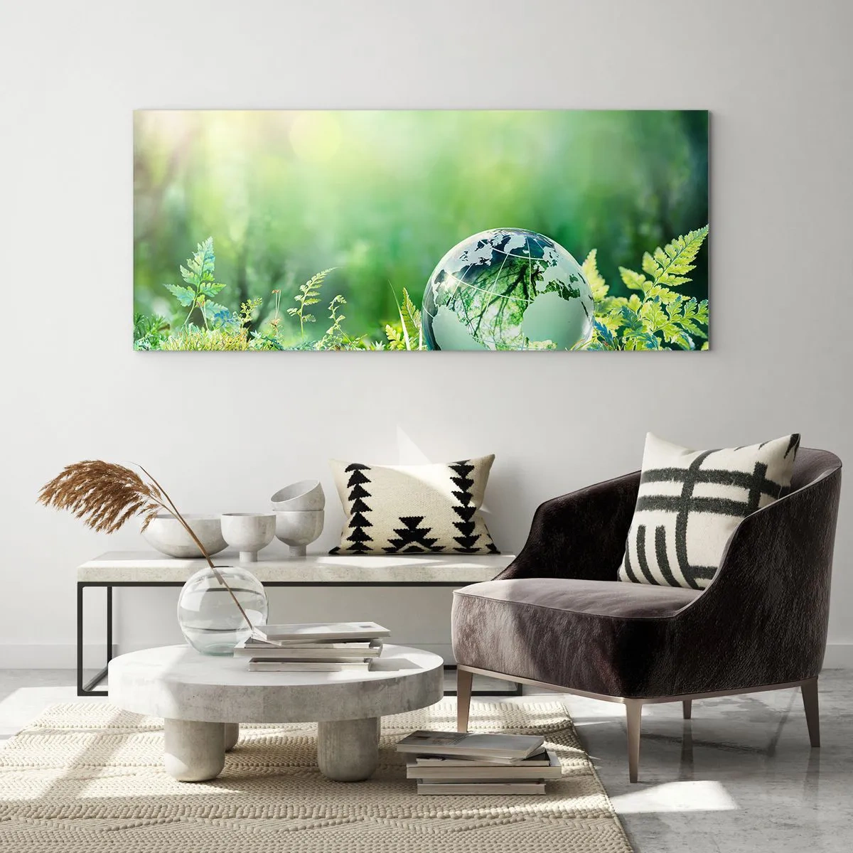 Glasbild - Bild auf glas - Eine Kristallkugel im Grün der Natur - 160x50cm - Der grüne Planet - Moderne Wanddekoration für Wohnzimmer und Schlafzimmer ARTTOR