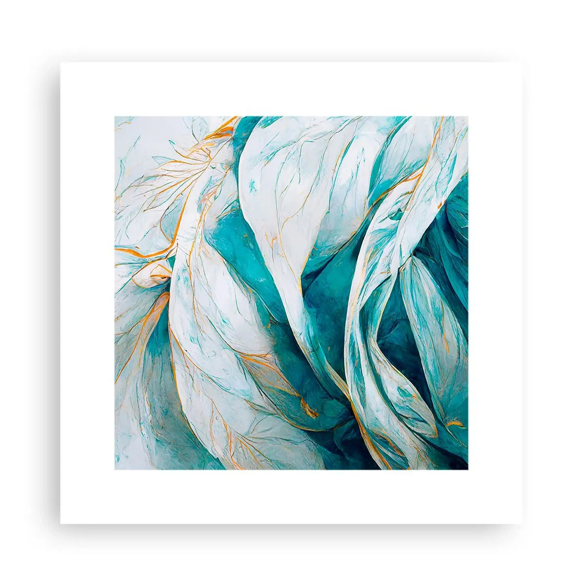 Poster - Blaue Abstraktion mit goldenem Motiv - 30x30 cm