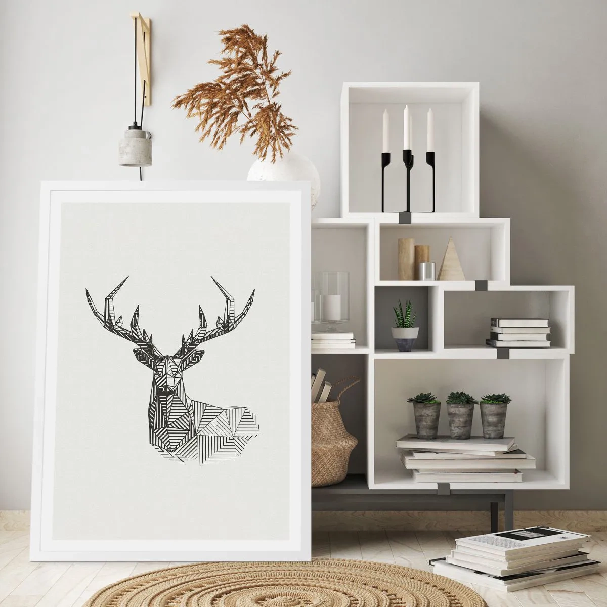Poster in einem weißen Rahmen - Ein Hirsch im kubistischen Stil - 50x70 cm
