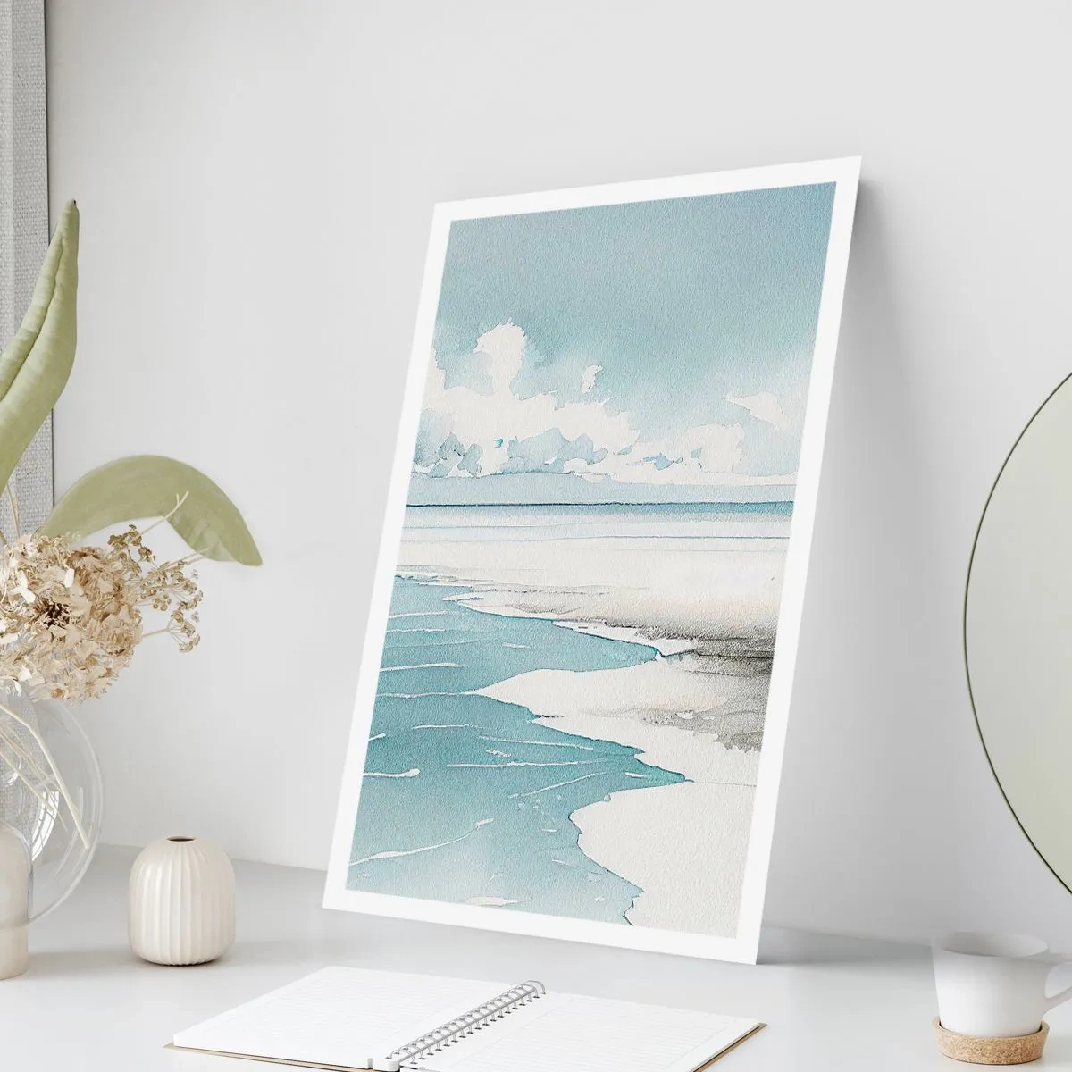 Poster - Aquarell Küstenlandschaft in Pastelltönen - 50x70cm - Sanfte Flut - Moderne Wanddekoration für Wohnzimmer und Schlafzimmer ARTTOR