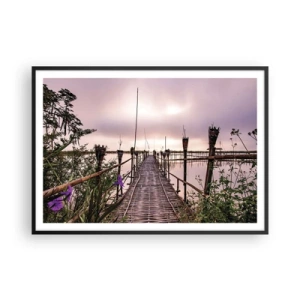 Poster in einem schwarzem Rahmen - Bambusbrücke über das Wasser im Morgengrauen - 100x70cm - Frieden und Ruhe Asiens - Moderne Wanddekoration für Wohnzimmer und Schlafzimmer ARTTOR