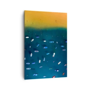 Bild auf Leinwand - Leinwandbild - Luftaufnahme von Booten auf dem Wasser und einem Sandstrand - 70x100cm - Feiertagsspiel - Moderne Wanddekoration für Wohnzimmer und Schlafzimmer ARTTOR