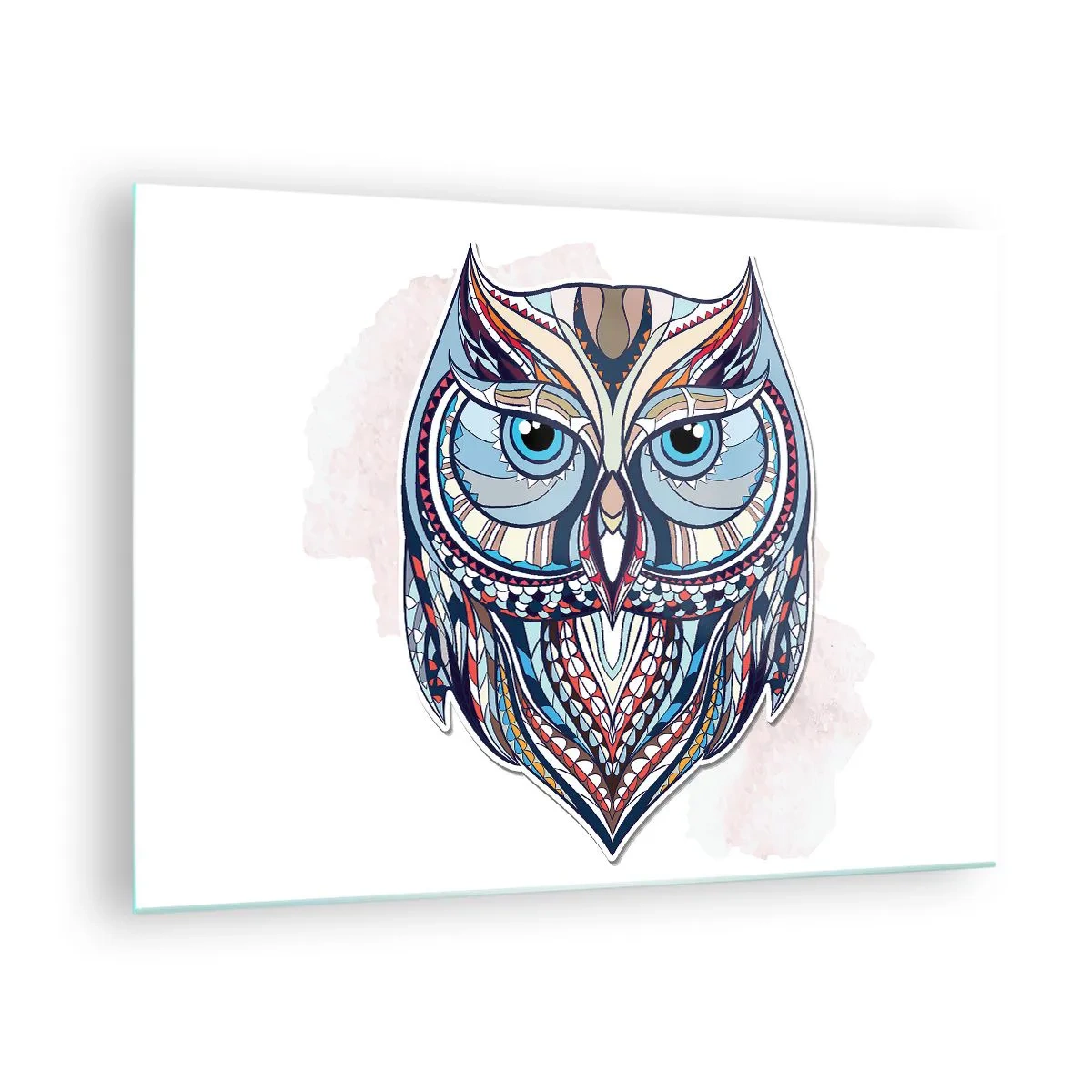 Glasbild - Bild auf glas - Buntes, geometrisches Porträt einer Eule - 70x50cm - Aufwendige Ziereule - Moderne Wanddekoration für Wohnzimmer und Schlafzimmer ARTTOR