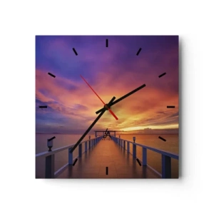 Wanduhr - Glasuhr - Ein Steg, der bei Sonnenuntergang aufs Meer hinausführt - 30x30cm - Ohne Ende - Moderne Wanddekoration für Wohnzimmer und Schlafzimmer ARTTOR