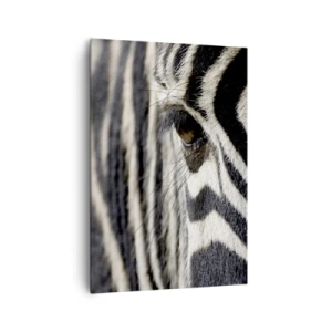 Bild auf Leinwand - Leinwandbild - Nahaufnahme eines Zebraauges mit schwarzen und weißen Streifen - 70x100cm - Gestreiftes Porträt - Moderne Wanddekoration für Wohnzimmer und Schlafzimmer ARTTOR