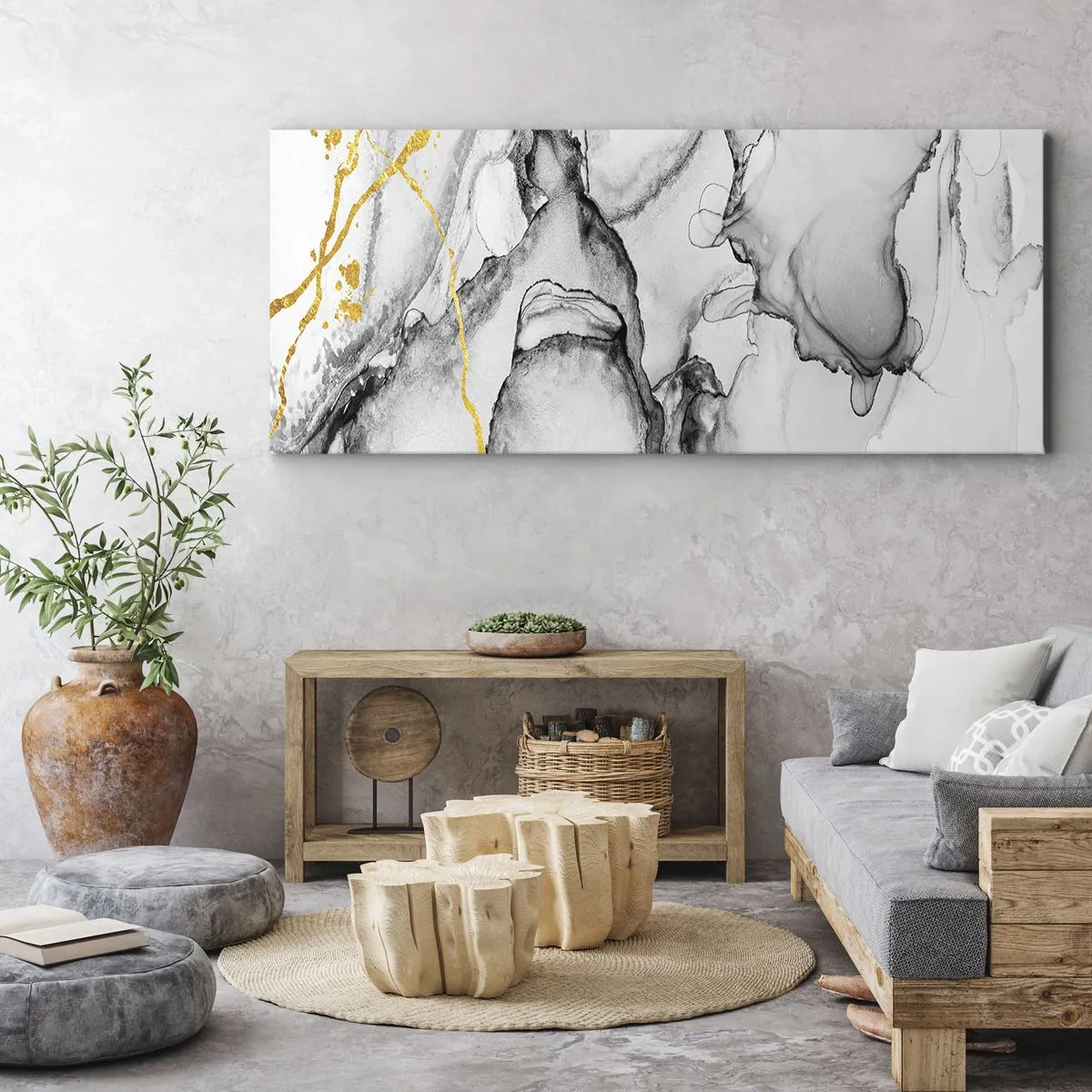 Bild auf Leinwand - Leinwandbild - Komposition mit Goldmotiv - 90x30 cm
