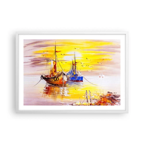 Poster in einem weißen Rahmen - Eine wohlverdiente Pause im Hafen - 70x50 cm