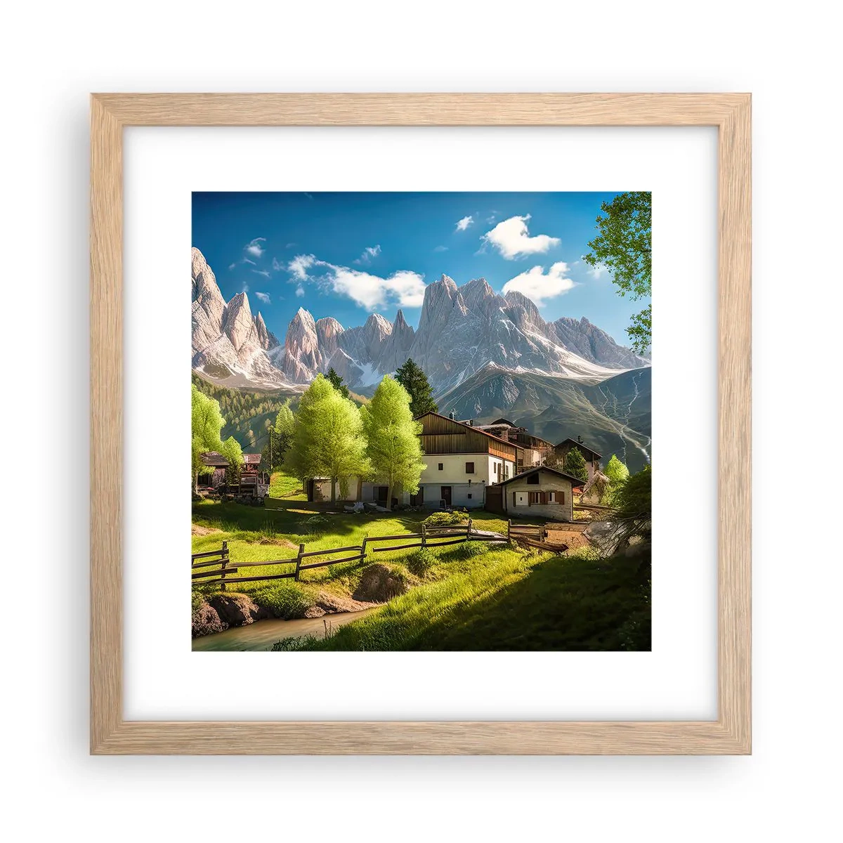 Poster in einem Rahmen aus heller Eiche - Alpenidylle - 30x30 cm