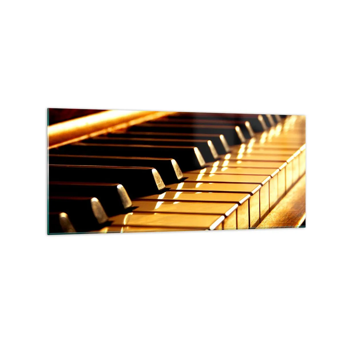 Glasbild - Bild auf glas - Klaviertastatur in goldener Beleuchtung - 120x50cm - Endlose Möglichkeiten - Moderne Wanddekoration für Wohnzimmer und Schlafzimmer ARTTOR