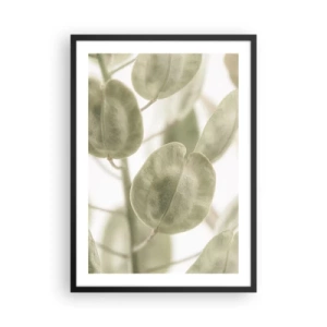 Poster in einem schwarzem Rahmen - Nahaufnahme von grünen Blättern im natürlichen Licht - 50x70cm - Am Anfang waren Blätter... - Moderne Wanddekoration für Wohnzimmer und Schlafzimmer ARTTOR