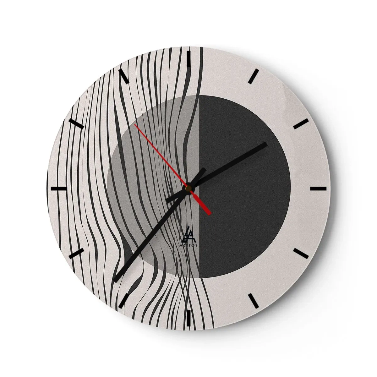 Wanduhr - Glasuhr - Abstrakte Komposition mit Wellen und einem Kreis - 30x30cm - Halbe Komposition - Moderne Wanddekoration für Wohnzimmer, Küche und Schlafzimmer ARTTOR