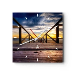 Wanduhr - Glasuhr - Holzsteg zum Strand bei Sonnenuntergang - 30x30cm - Direkt zum ruhigen Strand bei Sonnenuntergang - Moderne Wanddekoration für Wohnzimmer und Schlafzimmer ARTTOR
