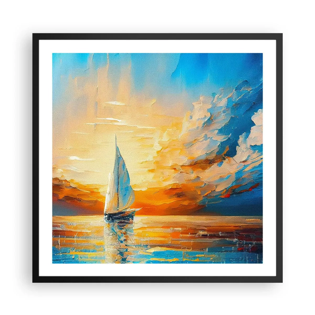 Poster in einem schwarzem Rahmen - In Gold segeln - 60x60 cm