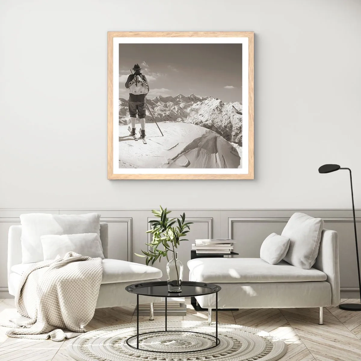 Poster in einem Rahmen aus heller Eiche - Und die Berge bleiben unverändert - 40x40 cm